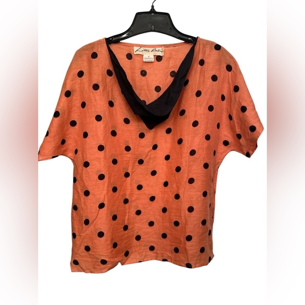 Vintage Lillie Rubin Orange and Black Polka Dot Linen Shirt